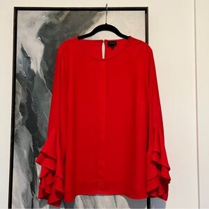 Who what wear long sleeve red ruffle crew neck blouse L